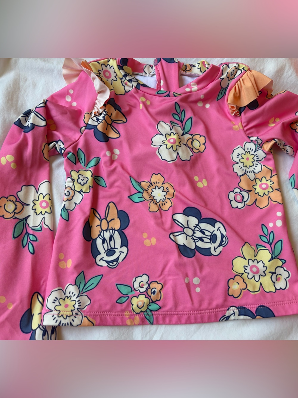 Disney Kids Pink Minnie Mouse Floral Long Sleeve Swim Two Piece